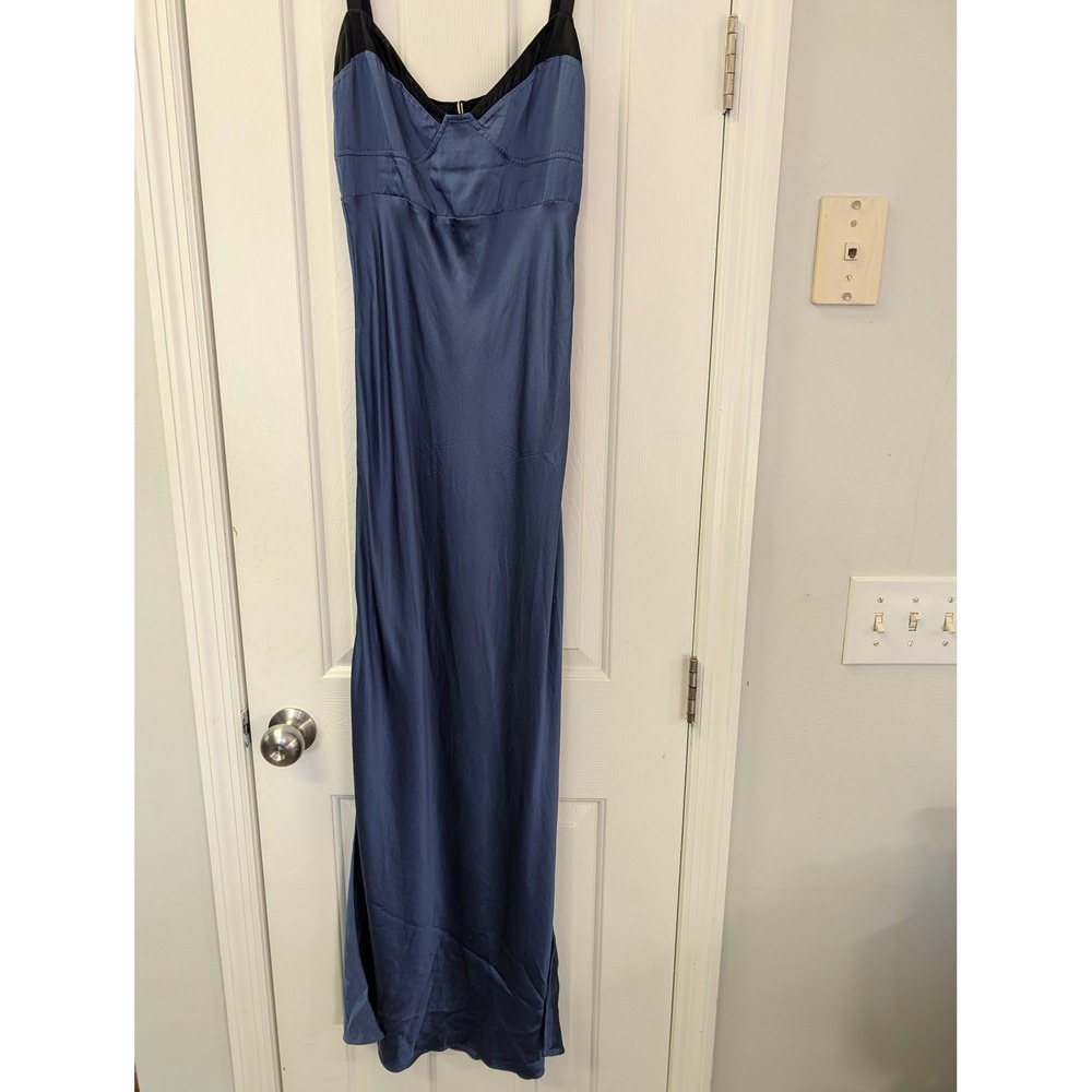 SIR The Label Depeche Balconette Silk Maxi Dress Blue Bustier Gown Size 2